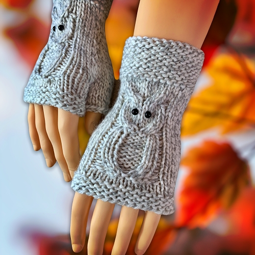 Easy to knit owl fingerless gloves