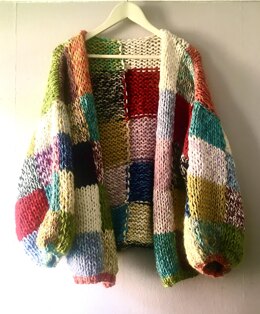 Stash buster patchwork cardigan - FREE knitting Pattern